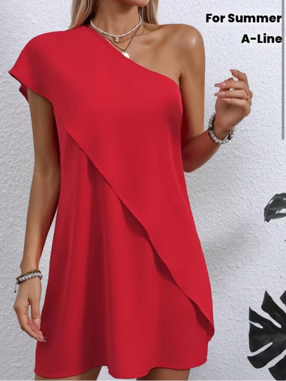 One-Shoulder Red A-Line Women's Dress